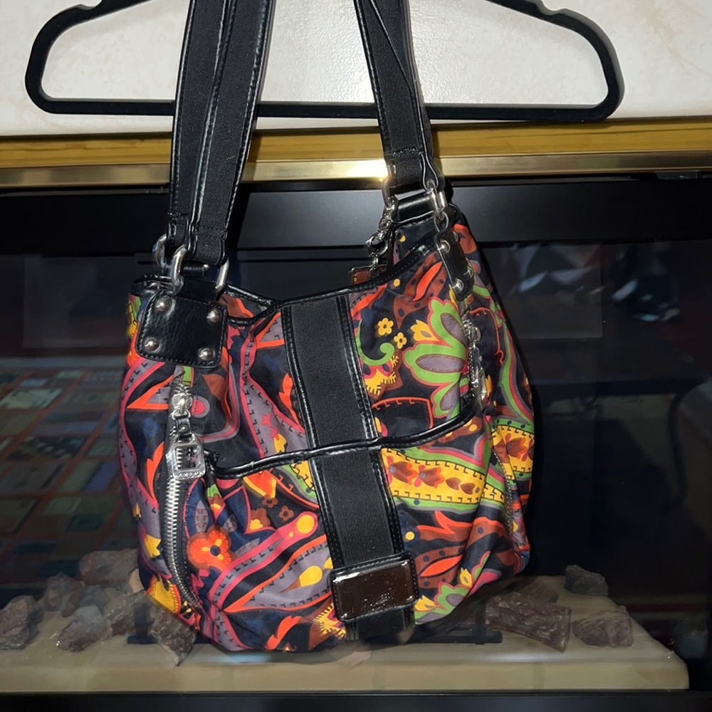 Tyler Rodan Multi Color Double Handle Floral Shoulder Bag with Branded Key Fob